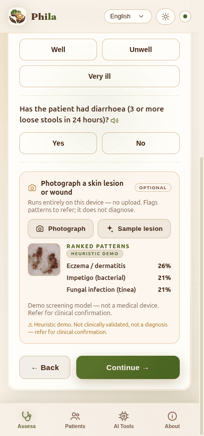 Phila on a phone: a symptom assessment with a live risk preview