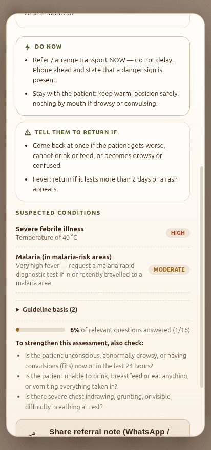 Phila: a care plan with a do-now action list and return advice